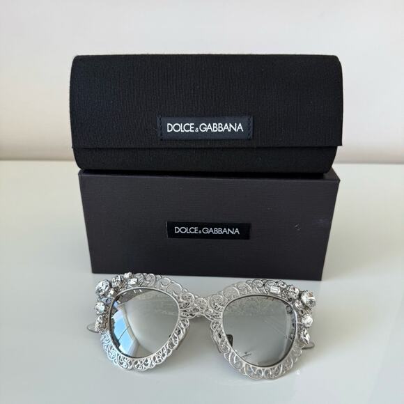 Dolce&Gabbana silver filigree clear crystals oversize sunglasses DG 2134 B-M